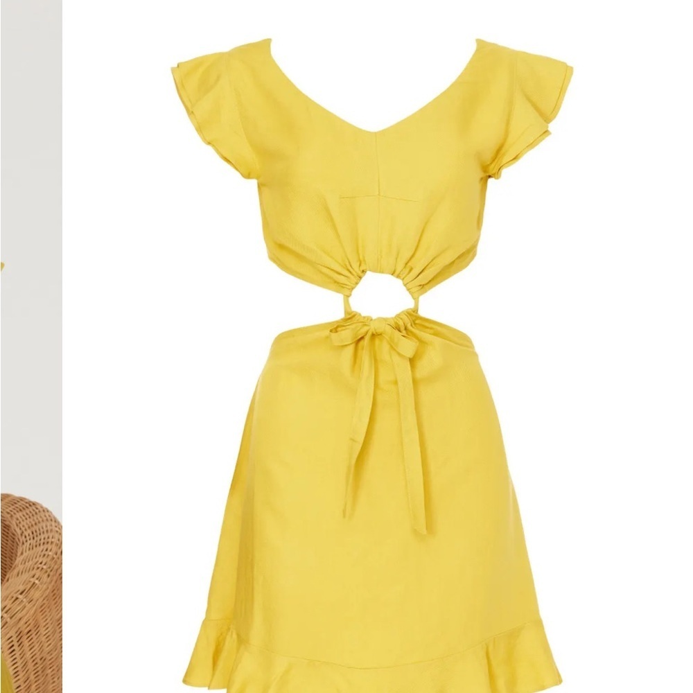 Marissa Webb Sunny Yellow Tie Front Mini Dress Flutter Sleeve Summer Dress